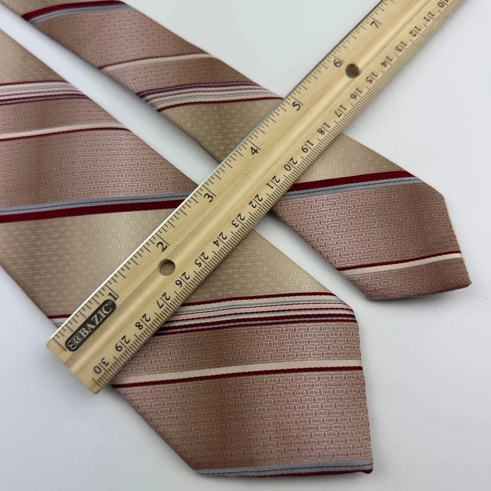 Vintage Gold Burgundy Striped Polyester Necktie Classic Textured Business Tie